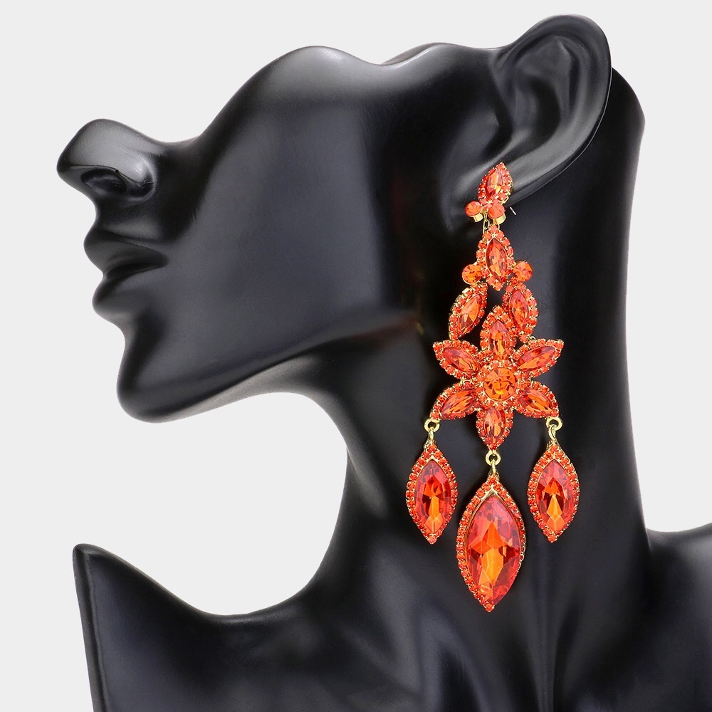 Orange Triple Marquise Stone Statement Earrings